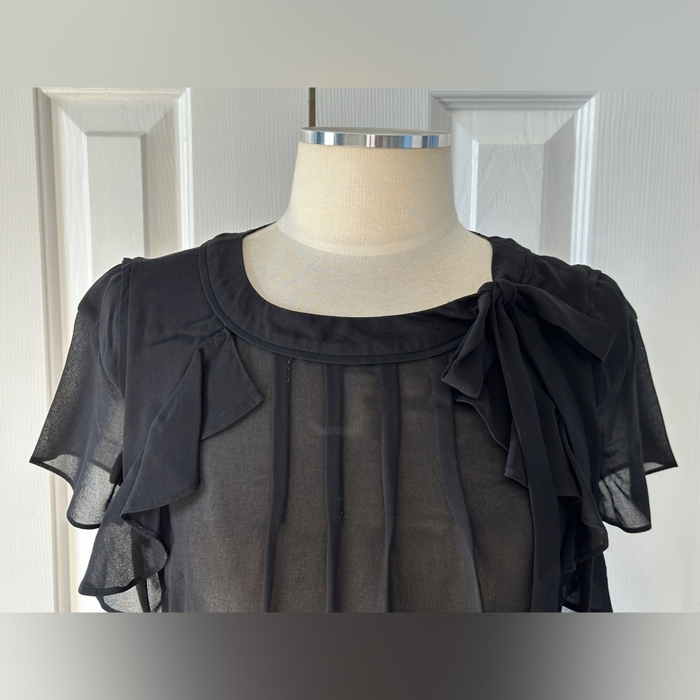 WD·NY Black Sheer Chiffon Ruffle Blouse Size 6 - Picture 2 of 4